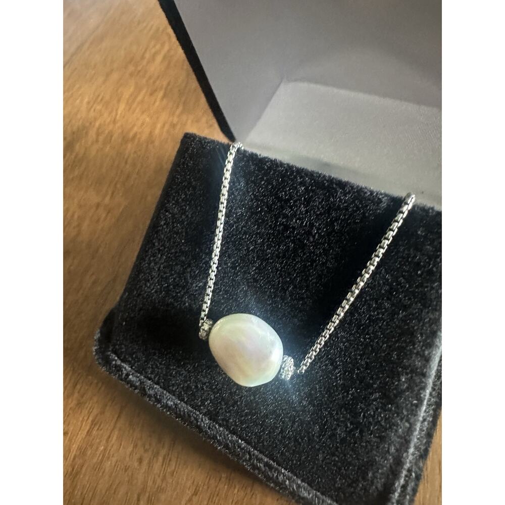 David Yurman Quatrefoil Pearl and Diamond 925 Sterling Silver Necklace